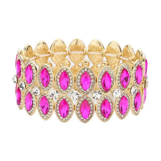 Fuchsia Marquise Stone Accented Stretch Evening Bracelet. Get ready with these Stretch evening Bracelet, put on a pop of color to complete your ensemble. Perfect for adding just the right amount of shimmer & shine and a touch of class to special events. Perfect Birthday Gift, Anniversary Gift, Mother's Day Gift, Graduation Gift.