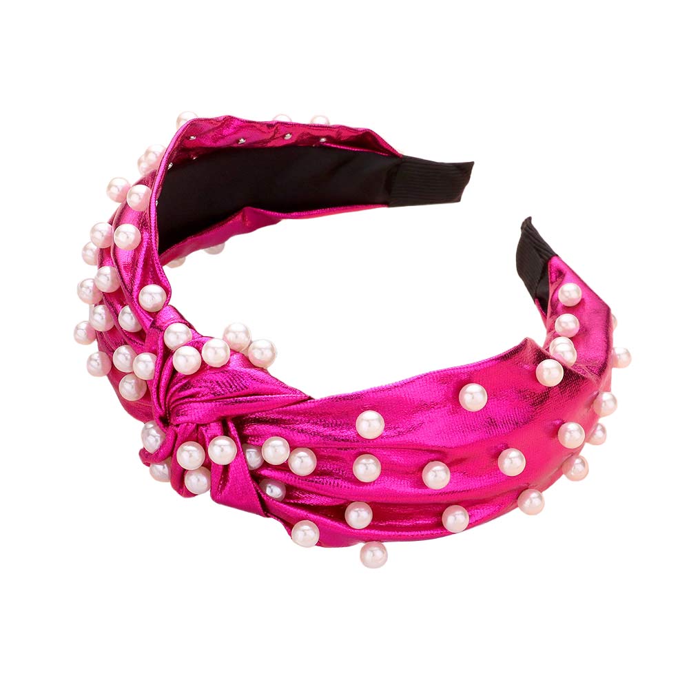 Fuchsia Pearl Embellished Burnout Knot Headband, the combination of pearl sewn on a knot headband will make you feel glamorous. Be ready to receive compliments. Be the ultimate trendsetter wearing this knotted headband with all your stylish outfits! Exquisite enough to use on the wedding day. 