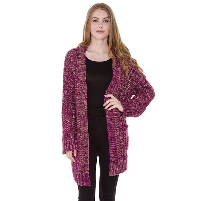 Fuchsia Front Pocket Knitted Soft Warm Long Cardigan Outwear Shawl Cover Up, the perfect accessory, luxurious, trendy, super soft chic capelet, keeps you warm & toasty. You can throw it on over so many pieces elevating any casual outfit! Perfect Gift Birthday, Holiday, Christmas, Anniversary, Wife, Mom, Special Occasion