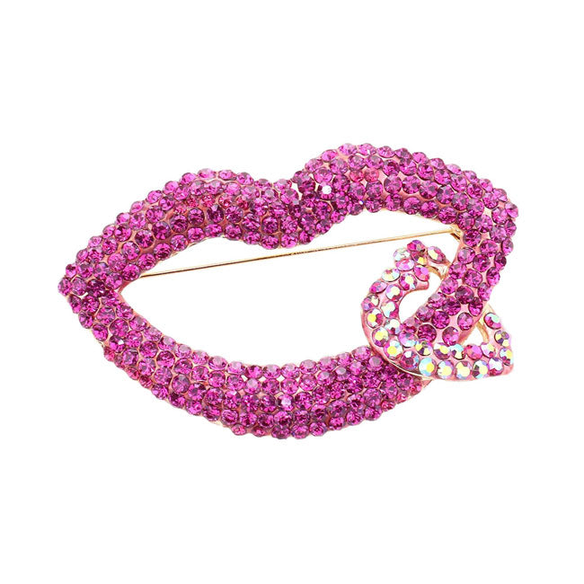 Fuchsia Rhinestone Lip Heart Pin Brooch. Get ready with these pin brooches, give your outfit the extra boost it needs. Perfect for adding just the right amount of shimmer & shine and a touch of class to special events. Perfect Birthday Gift, Anniversary Gift, Mother's Day Gift, Gradu