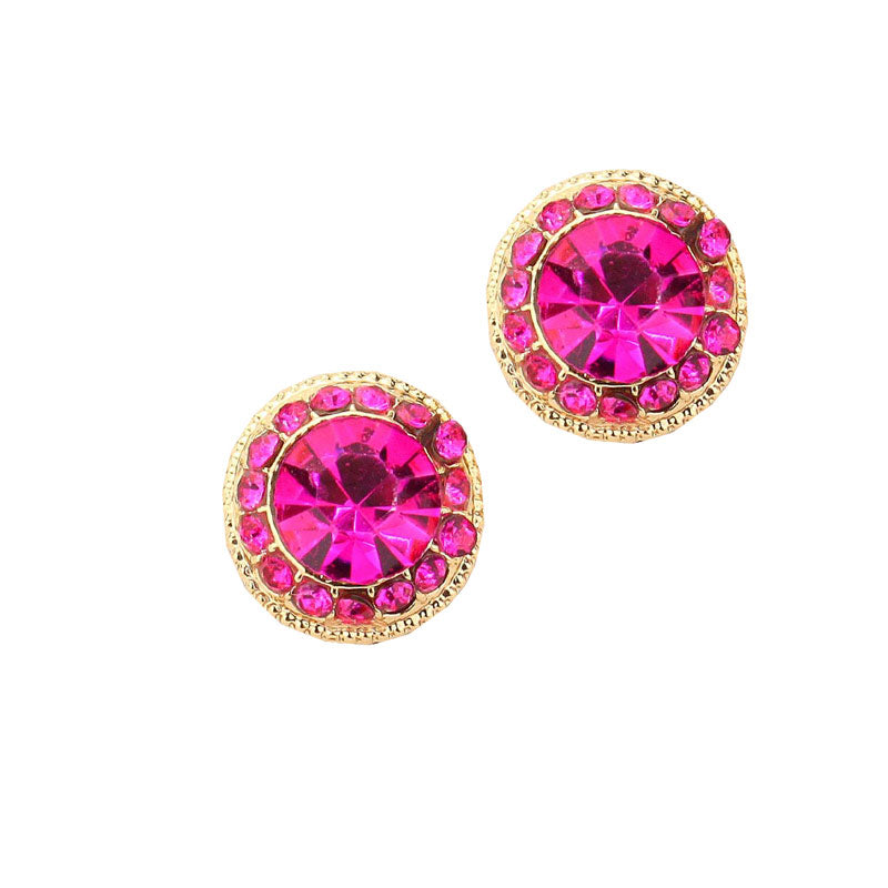 Fuchsia Round Stone Stud Evening Earrings. Beautifully crafted design adds a gorgeous glow to any outfit. Jewelry that fits your lifestyle! Perfect Birthday Gift, Anniversary Gift, Mother's Day Gift, Anniversary Gift, Graduation Gift, Prom Jewelry, Just Because Gift, Thank you Gift.
