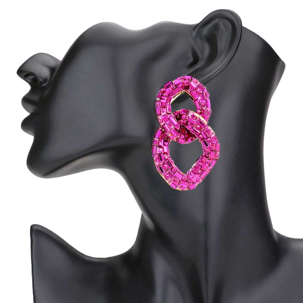 Fuchsia Stone Embellished Link Evening Earrings. Look like the ultimate fashionista with these earrings ! Add something special to your outfit ! It will be your new favorite accessory. Perfect Birthday Gift, Anniversary Gift, Mother's Day Gift, Graduation Gift, Prom Jewelry, Just Because Gift, Thank you Gift.