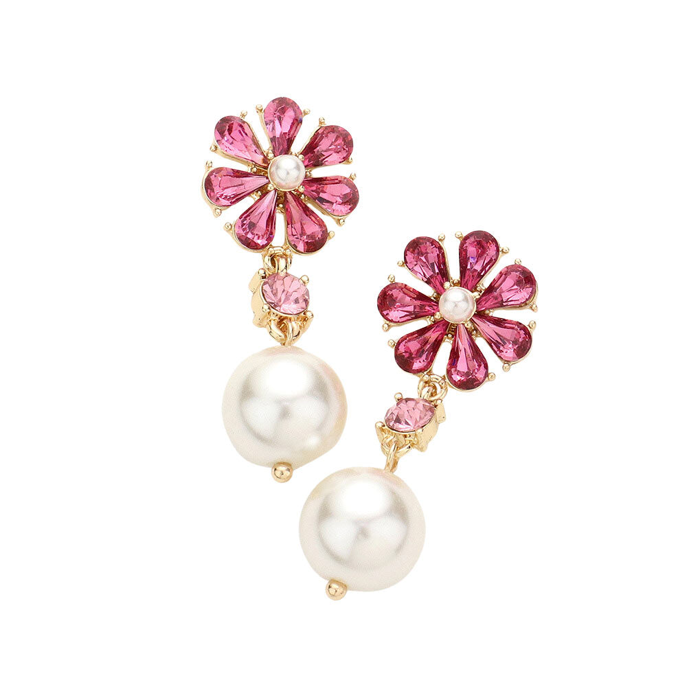 Fuchsia Teardrop Cluster Flower Pearl Link Dangle Evening Earrings, the beautifully crafted design adds a glow to any outfit. which easily makes your events more enjoyable. These evening dangle earrings make you extra special on occasion. These teardrop cluster dangle earrings enhance your beauty and make you more attractive.