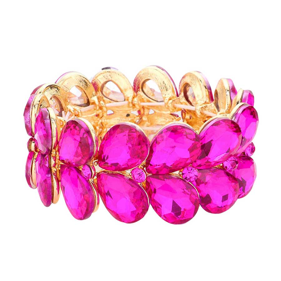 Fuchsia Teardrop Stone Embellished Evening Bracelet, These gorgeous stone pieces will show your class in any special occasion. eye-catching sparkle, sophisticated look you have been craving for! Fabulous fashion and sleek style adds a pop of pretty color to your attire, coordinate with any ensemble from business casual to everyday wear. Awesome gift for birthday, Anniversary, Valentine’s Day or any special occasion.