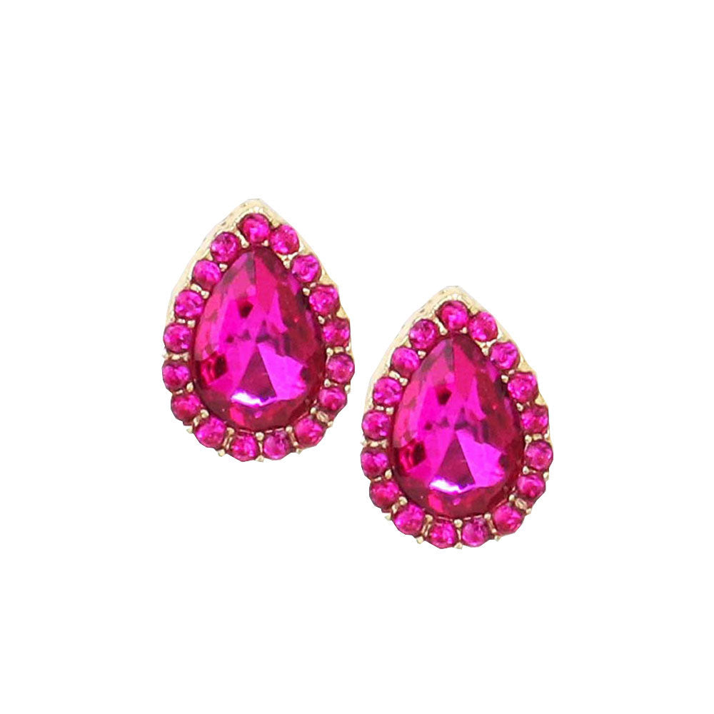 Fuchsia Teardrop Stone Evening Stud Earrings, put on a pop of color to complete your ensemble. Perfect for adding just the right amount of shimmer & shine and a touch of class to special events. Perfect Birthday Gift, Anniversary Gift, Mother's Day Gift, Graduation Gift