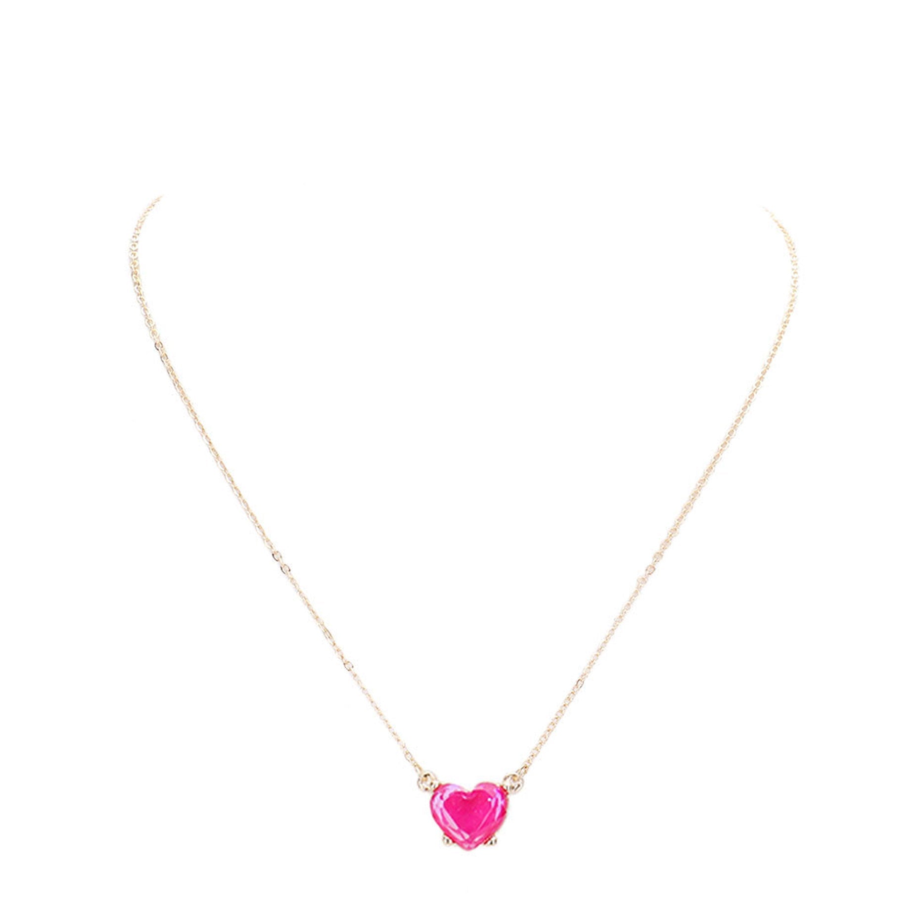 Fuchsia Trendy Stylish Heart Stone Pendant Necklace, Get ready with these Heart Stone Pendant Necklace, put on a pop of color to complete your ensemble. Perfect for adding just the right amount of shimmer & shine and a touch of class to special events. Perfect Birthday Gift, Anniversary Gift, Mother's Day Gift, Graduation Gift.