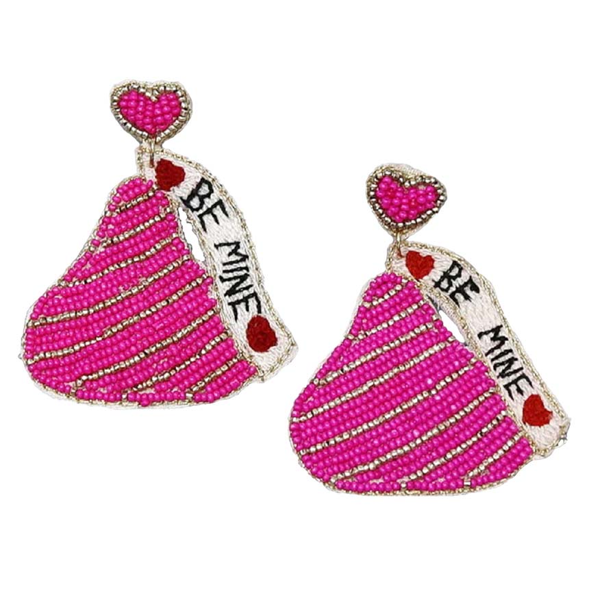 Fuchsia Valentine's BE MINE Kisses Seed Bead Earrings, take your love for statement accessorizing to a new level of affection with these seed-beaded earrings. Accent all of your dresses with the extra fun vibrant color with these BE MINE message earrings. Wear these lovely earrings to make you stand out from the crowd & show your trendy choice this valentine's.