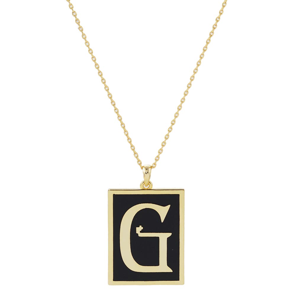 Gold Dipped Enamel Rectangle Monogram Pendant Necklace