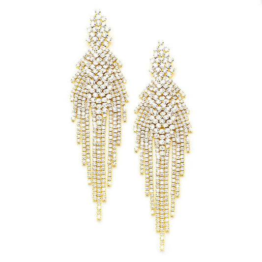 Glitzy Long Crystal Rhinestone Fringe Evening Earrings Special Occasion, elegance becomes you, light, playful, glamorous, the perfect accessory to add sophisticated glow, throw your hair up, show off how artfully these sway! Weddings, Prom, Sweet 16, Quinceanera, Graduation, Evening Wear; Perfect Gift Birthday, Christmas, Anniversary