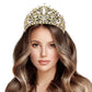 Gold  Multi Stone Embellished Leaf Cluster Pageant Princess Tiara, This elegant shining Stone design, makes you more charm. A stunning Pageant Tiara that can be a perfect Bridal Headpiece. This tiara features precious stones and an artistic design. Makes You More Eye-catching in the Crowd. Suitable for Wedding, Engagement, Prom, Dinner Party, Birthday Party, Any Occasion You Want to Be More Charming.