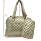 Gold 2 N 1 Large Quilted Tote Bag With Pouch, has plenty of room to carry all your handy items with ease. It also comes with a removable insert bag that doubles as lining to the bag or can be removed and worn as a shoulder bag. Trendy and beautiful bag that amps up your outlook while carrying. Great for different activities including quick getaways, long weekends, picnics, beach, or even going to the gym! Easy to carry with you in your hands or around your shoulders.