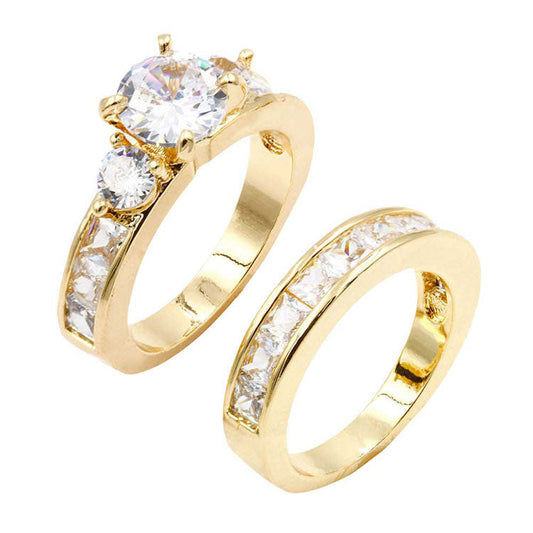 Gold 2PCS Fashionable Gold Plated CZ Embellished Rings. Fine Color Jewels piece comes with a complimentary fashionable gold plated. This jewelry design was manufactured with the highest quality standards. Perfect gift for Birthday, Anniversary, Graduation, Mother’s Day, Valentines Day, Engagement, Wedding, Thank You, or just that spur of the moment.