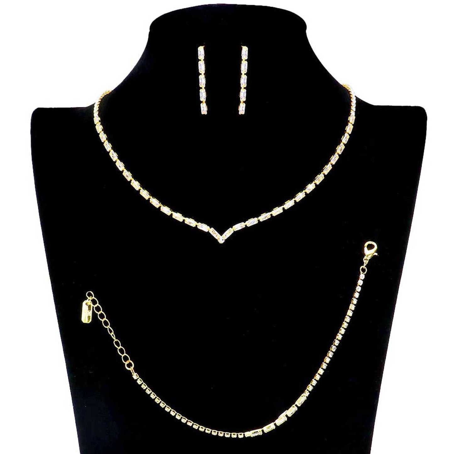 Gold 3PCS Chevron Accented Rectangle Stone Necklace Jewelry Set, These Necklace jewelry sets are Elegant. Beautifully crafted design adds a gorgeous glow to any outfit. Get ready with these stone Necklace and a bright Bracelet. Perfect for adding just the right amount of shimmer & shine and a touch of class to special events. Suitable for wear Party, Wedding, Date Night or any special events. Perfect Birthday, Anniversary, Prom Jewelry, Thank you Gift. 