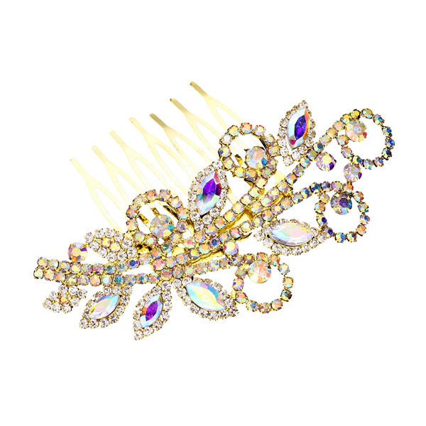 AB Gold Marquise Stone Accented Wedding Bridal Rhinestone Hair Comb. Perfect for adding just the right amount of shimmer & shine, will add a touch of class, beauty and style to your wedding, prom, special events, embellished glass crystal to keep your hair sparkling all day & all night long.