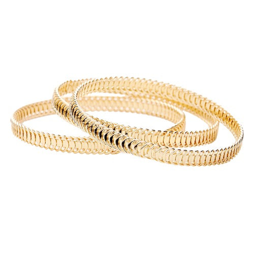 Gold 3pcs Abstract Metal Bangle Bracelets Ribbed Metal Stackable Bracelets; these stackable bracelets can light up any outfit, and make you feel absolutely flawless, while adding a pop of color to your ensemble. Perfect Birthday Gift, Anniversary Gift, Mother's Day Gift, Thank you Gift, Loved One Gift, Just Because Gift