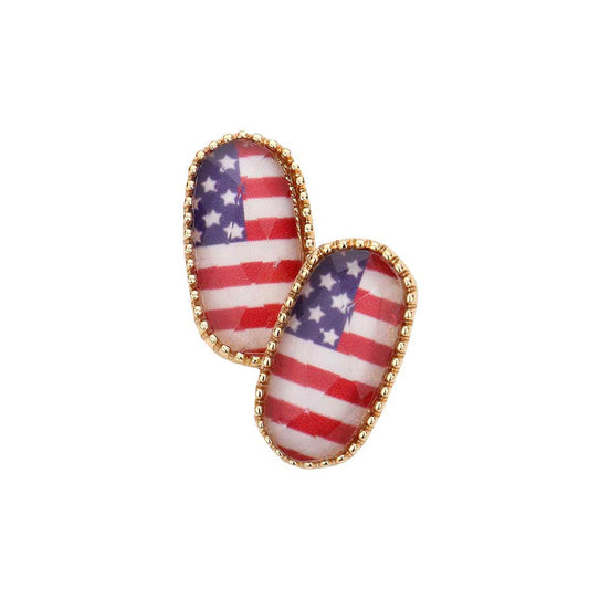 Gold American USA Flag Hexagon Stud Earrings, simple sophistication makes a standout addition to your collection designed adds a pop of color to any outfit style, Show your love for our country with this sweet patriotic Outfit American USA Flag Hexagon Stud Earrings. Red, white, and blue are used for a trendy fireworks flare.