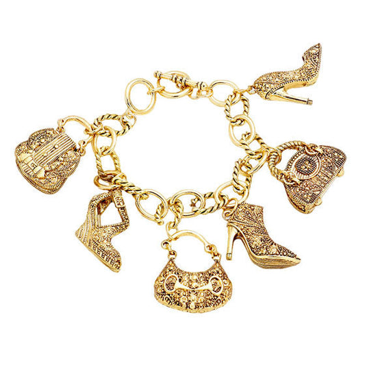 Antique Gold Antique Multi Tote Bag Heel Charm Station Bracelet, With its elegant design, this bracelet adds a feminine accent to any style. Pair it with your casual or formal attire. Get ready with these bright stunning fashion bracelets, put on a pop of shine to complete your ensemble. Feel carefree as on vacation. Bracelet goes perfect with a t-shirt, summer dress or work clothes.