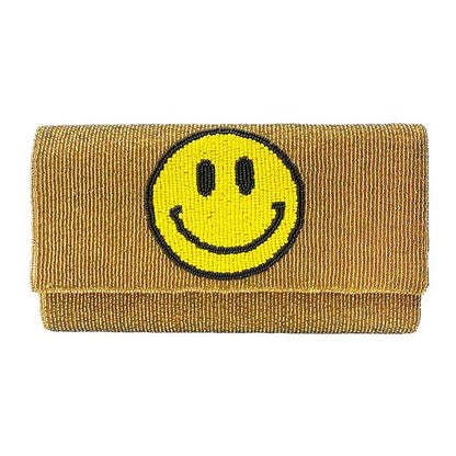 Gold Beaded Smile Clutch Crossbody Bag, Look like the ultimate fashionista when carrying this small Clutch bag, great for when you need something small to carry or drop in your bag. Keep your keys handy & ready for opening doors as soon as you arrive. Perfect Birthday Gift or any other events. These smiling face Clutch bag gift idea will sure to bring a smile to your loving one face!