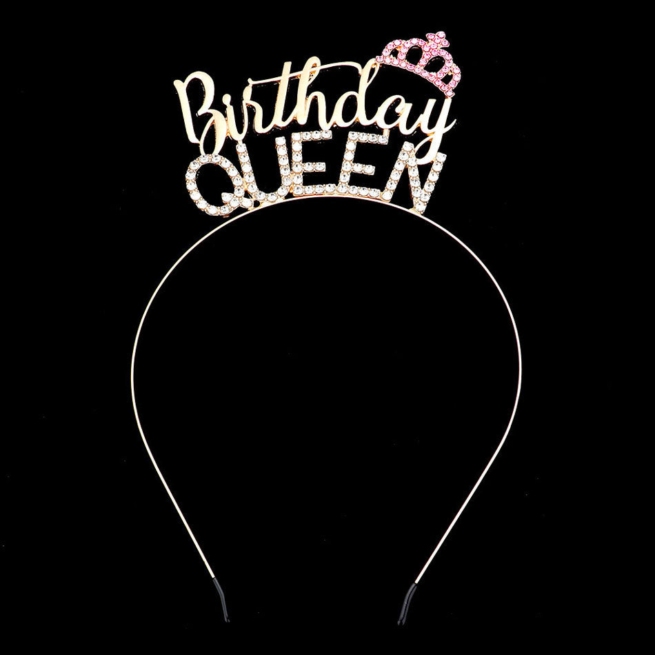 Gold Birthday Queen Rhinestone Metal Headband. This beautiful solid color Headband easy to use, light weight, Push back your hair with this exquisite birthday queen headband, spice up any plain outfit! Be ready to receive compliments. Be the ultimate trendsetter wearing this message themed chic headband with all your stylish outfits! Very beautiful accessory for ladies, For occasions: parties, birthdays, weddings, festivals, dances, celebrations, ceremonies, gift and other daily activities.