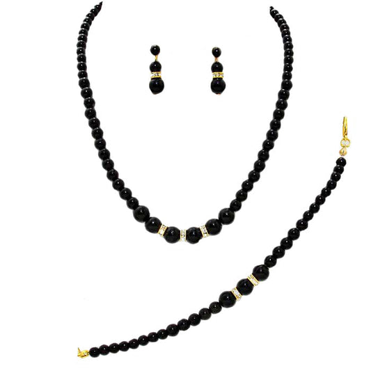 Gold Black 3 Piece Pearl Necklaces, These Necklace jewelry sets are Elegant. Beautifully crafted design adds a gorgeous glow to any outfit. Get ready with these Pearl Necklace and a bright Bracelet. Suitable for wear Party, Wedding, Date Night or any special events. Perfect Birthday Gift, Anniversary Gift, Thank you Gift or any special occasion.