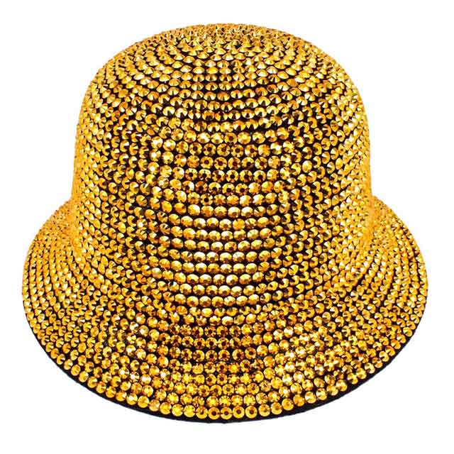 Gold Bling Bucket Hat, Bling stones studs are decorated all around the hat, the stone bucket hat make you sparkly on the party, absolutely get many compliments. Show your trendy side with this lovely  bucket hat. The bling stone bucket hat is perfect for night out, outdoor event, hip hop fashion, Halloween costume, shopping, dating, wedding, music festival, evening party, prom, travel, beach, vacations, cocktail party and even for daily wear.