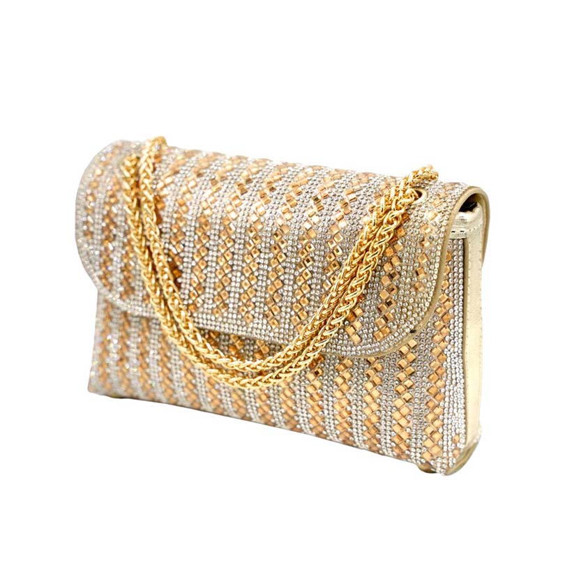 Gold Bling Flap Bag Shoulder Crossbody Evening Bag, is the perfect choice to carry on the special occasion with your handy stuff. It is lightweight and easy to carry throughout the whole day. You'll look stunning and the ultimate fashionista while carrying this trendy Crossbody Evening Bag. The flap cover makes it secure. This stunning Crossbody bag is perfect for weddings, parties, evenings, cocktail parties, wedding showers, receptions, proms, etc.