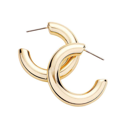 Gold Bold Metal Half Hoop Earrings. Spring is right around the corner, get ready with these hoop earrings, add a pop of color to your ensemble. Beautifully crafted design adds a gorgeous glow to any outfit. Jewelry that fits your lifestyle! They are great for everyday, a night on the town, weddings, wedding guests, bridal showers, bachelorettes, mom, birthday gifts, Christmas gift and more! the perfect statement for any occasion or outfit! 