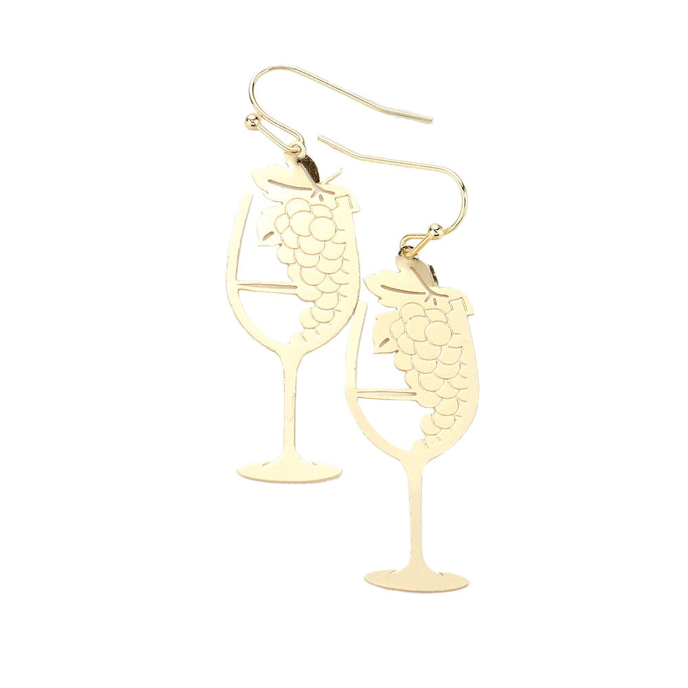 Gold Brass Metal Grape Champagne Dangle Earrings, are beautiful and fun handcrafted jewelry that fits your lifestyle everywhere. Adds a pop of pretty color to your attire. These fruits-themed Grape Champagne earrings will be the highlight of any outfit and add a touch of whimsy to your costume jewelry collection! Enhance your attire with these vibrant artisanal earrings to show off your fun trendsetting style.