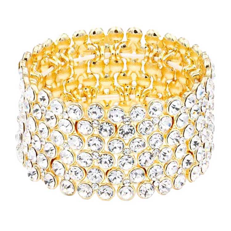 Gold Bubble Stone Stretch Evening Bracelet,  This Evening Bracelet sparkles all around with it's surrounding round stones, stylish evening bracelet that is easy to put on, take off and comfortable to wear. It looks stylish and is just the right touch to set off your dress. Suitable for Night Out, Party, Formal, Special Occasion, Date Night, Prom.