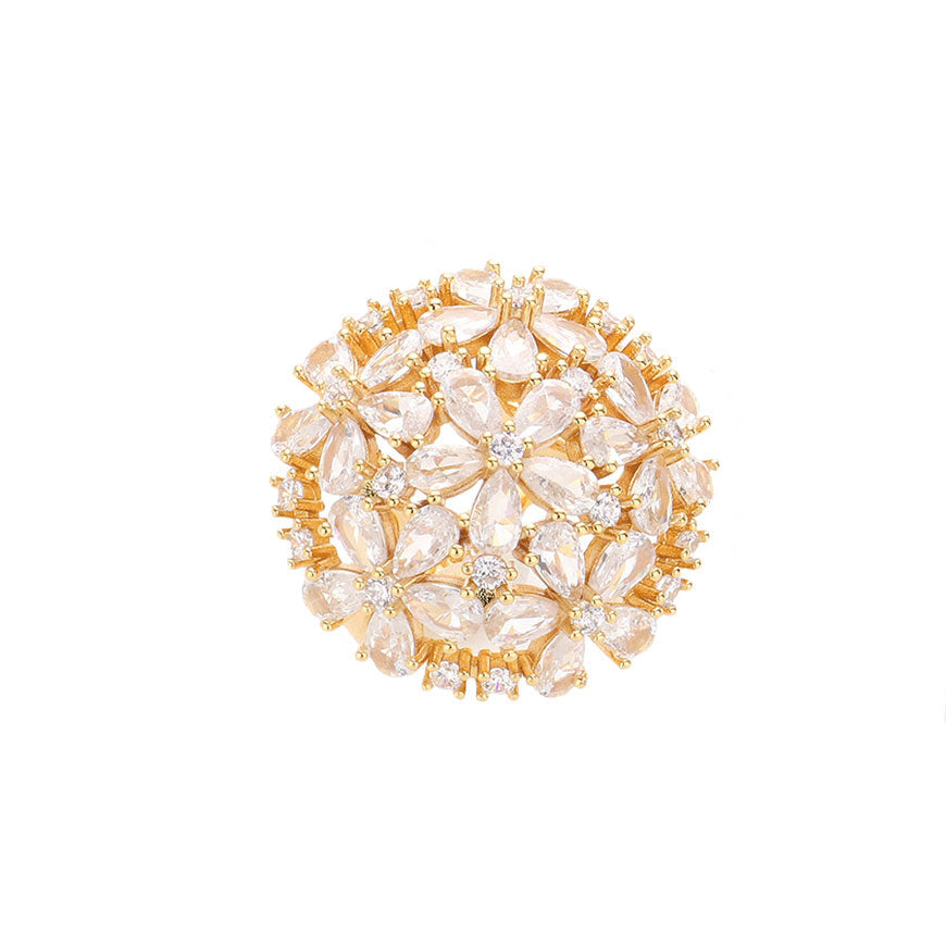 Gold CZ Embellished Flower Cluster Ring, this stunning flower cluster ring is a piece of jewel that will certainly amaze you. Whether you’re looking for something in a classic or timeless style or you’re hoping to make a new discovery, we’re thrilled to provide the perfect handcrafted piece of jewelry to match and exceed your expectations. 