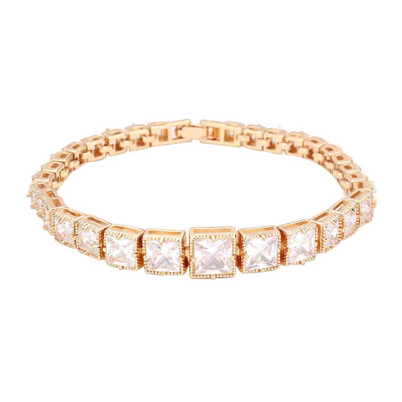 Gold CZ Square Cluster Evening Bracelet, put on a pop of color to complete your ensemble. Perfect for adding just the right amount of shimmer & shine and a touch of class to special events. Perfect Birthday Gift, Anniversary Gift, Mother's Day Gift, Graduation Gift, Prom Jewelry, Thank you Gift.