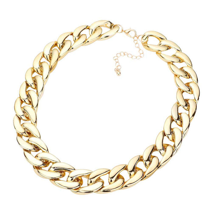 Gold Chunky CCB Chain Necklace. Delicately polished necklace will enhance your look, versatile enough for wearing straight through the week, these chained themed necklace perfectly  coordinate with any ensemble from business casual to wear, the perfect addition to every outfit. Adds a touch of beautiful inspired beauty to your look.    