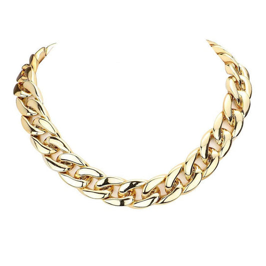 Gold Chunky CCB Chain Necklace. Delicately polished necklace will enhance your look, versatile enough for wearing straight through the week, these chained themed necklace perfectly  coordinate with any ensemble from business casual to wear, the perfect addition to every outfit. Adds a touch of beautiful inspired beauty to your look.    