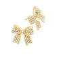 Gold Clear Trendy Fashionable Pave bow stud earrings. Beautifully crafted design adds a gorgeous glow to any outfit. Jewelry that fits your lifestyle! Perfect Birthday Gift, Anniversary Gift, Mother's Day Gift, Anniversary Gift, Graduation Gift, Prom Jewelry, Just Because Gift, Thank you Gift.