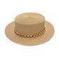 Gold Colored Chain Band Panama Sun Hat, adds a great accent to your wardrobe, Unique, timeless and classic. Panama Sun Hat looks cool and fashionable. Perfect for that bad hair day, or simply casual everyday wear; Makes a great gift for that fashionable on-trend friend of yours. Perfect for keeping the sun off of your face, neck, and shoulders.