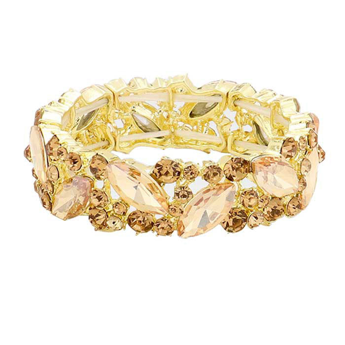 Gold Crystal Glass Marquise Evening Stretch Bracelet. This Crystal Evening Stretch Bracelet sparkles all around with it's surrounding, stretch bracelet that is easy to put on, take off and comfortable to wear. It looks modern and is just the right touch to set off. Perfect jewelry to enhance your look. Awesome gift for birthday, Anniversary, Valentine‚Äôs Day or any special occasion.