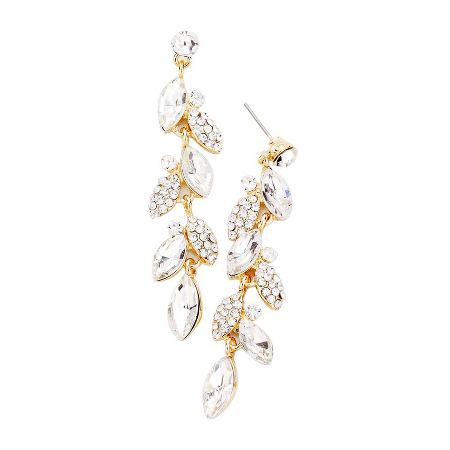 Gold Crystal Marquise Cluster Drop Evening Earrings. Look like the ultimate fashionista with these Earrings! Add something special to your outfit this Valentine! special It will be your new favorite accessory. Perfect Birthday Gift, Anniversary Gift, Mother's Day Gift, Graduation Gift, Valentine's Day Gift.