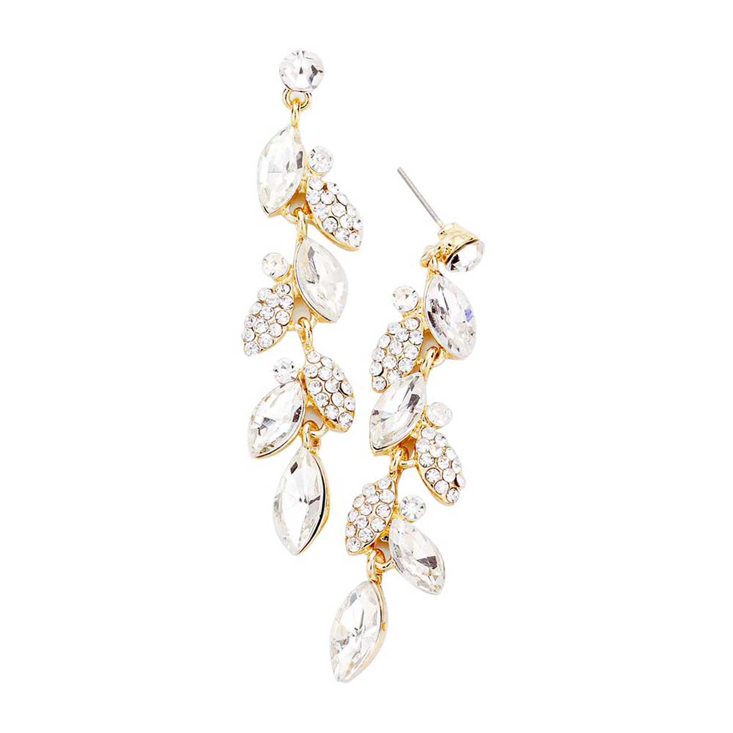 Gold Crystal Marquise Cluster Drop Evening Earrings. Look like the ultimate fashionista with these Earrings! Add something special to your outfit this Valentine! special It will be your new favorite accessory. Perfect Birthday Gift, Anniversary Gift, Mother's Day Gift, Graduation Gift, Valentine's Day Gift.
