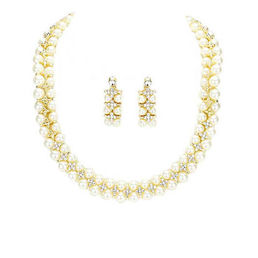 Gold Crystal Rhinestone Pearl Cluster Bib Necklace. Beautifully crafted design adds a gorgeous glow to any outfit. Jewelry that fits your lifestyle! Perfect Birthday Gift, Anniversary Gift, Mother's Day Gift, Graduation Gift, Prom Jewelry, Just Because Gift, Thank you Gift for a woman or girl of any age.