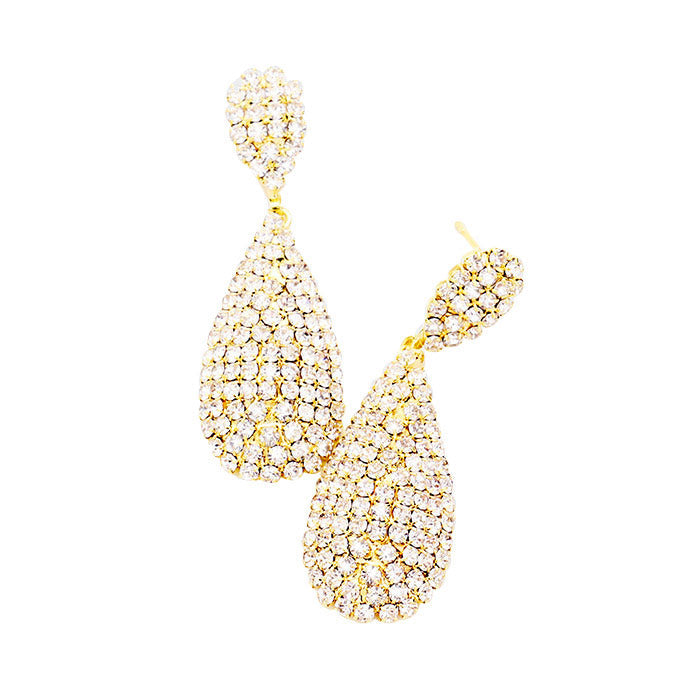 Gold Crystal Rhinestone Teardrop Evening Earrings, coordinate these earrings with any special outfit to draw the attention of the crowd on special occasions. Wear these evening earrings to show your unique yet attractive & beautiful choice on special days. These rhinestone earrings will dangle on your earlobes to show the perfect class and make others smile with joy. An excellent choice for wearing at parties, events, weddings, wedding showers, receptions, prom, etc. 