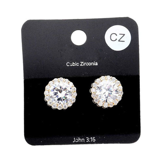 Gold Cubic Zirconia Crystal Rhinestone Round Stud Earrings. Delicately this stud earring will enhance your look, versatile enough for wearing straight through the week, perfectly lightweight, coordinate with any ensemble from business casual to wear, the perfect addition to every outfit. Adds a touch of nature-inspired beauty to your look. Perfect Birthday Gift, Anniversary Gift, Mother's Day Gift, Graduation Gift, Prom Jewelry, Just Because Gift, Thank you Gift.