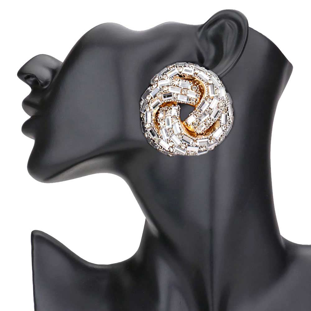 Gold Cylinder Stone Embellished Round Post Earrings. Elegance becomes you in these lightweight and playful, shiny glamorous Stone post earrings, the perfect sparkling accessory to add some sophisticated fun to your next social event. Coordinate these round post earrings with any ensemble from business casual to wear, they will dangle on your earlobes & bring a smile to those who look at you.