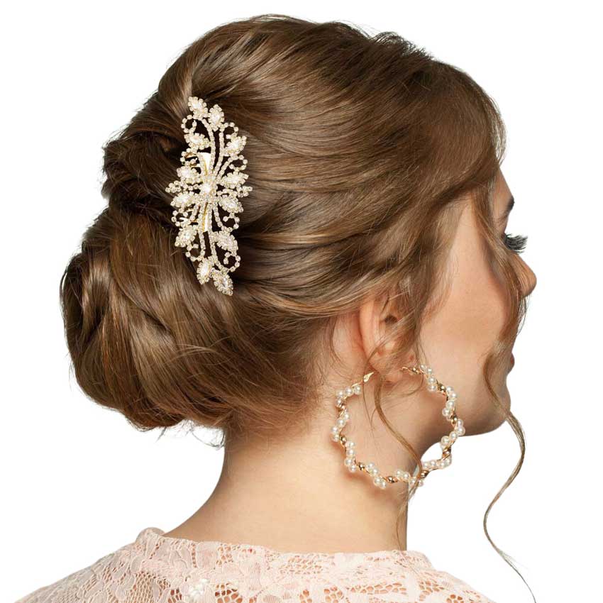Gold Cz Marquise Accented Hair Comb, amps up your hairstyle with a glamorous look on special occasions with this Cz Marquise Accented Hair Comb! It will add a touch to any special event. These are Perfect Birthday Gifts, Anniversary Gifts, Mother's Day Gifts, Graduation gifts, and any occasion.
