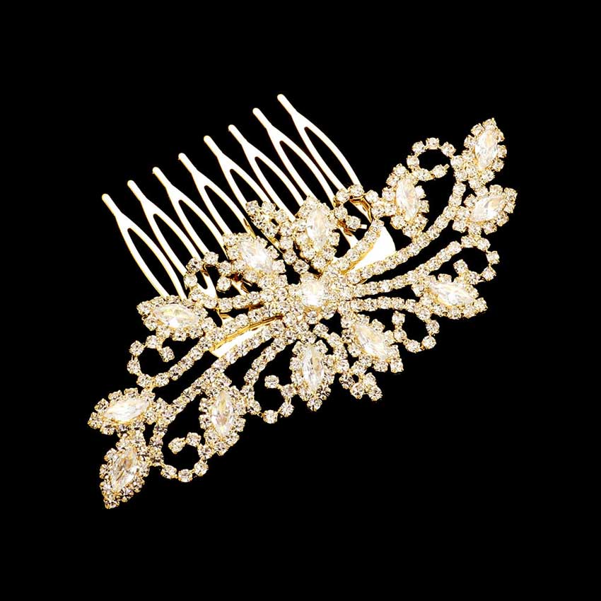 Gold Cz Marquise Accented Hair Comb, amps up your hairstyle with a glamorous look on special occasions with this Cz Marquise Accented Hair Comb! It will add a touch to any special event. These are Perfect Birthday Gifts, Anniversary Gifts, Mother's Day Gifts, Graduation gifts, and any occasion.