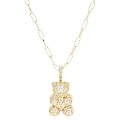 Gold Dipped CZ Embellished Metal Bear Pendant Necklace, Wear together or separate according to your event, versatile enough for wearing straight through the week, perfectly lightweight for all-day wear, coordinate with any ensemble from business casual to everyday wear, the perfect addition to every outfit. 