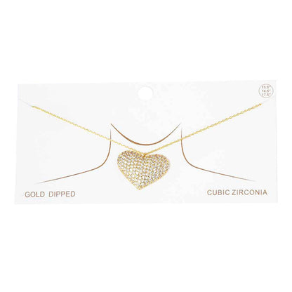 Gold Dipped CZ Embellished Metal Heart Pendant Necklace. Beautifully crafted design adds a gorgeous glow to any outfit. Jewelry that fits your lifestyle! Perfect Birthday Gift, Anniversary Gift, Mother's Day Gift, Anniversary Gift, Graduation Gift, Prom Jewelry, Just Because Gift, Thank you Gift.