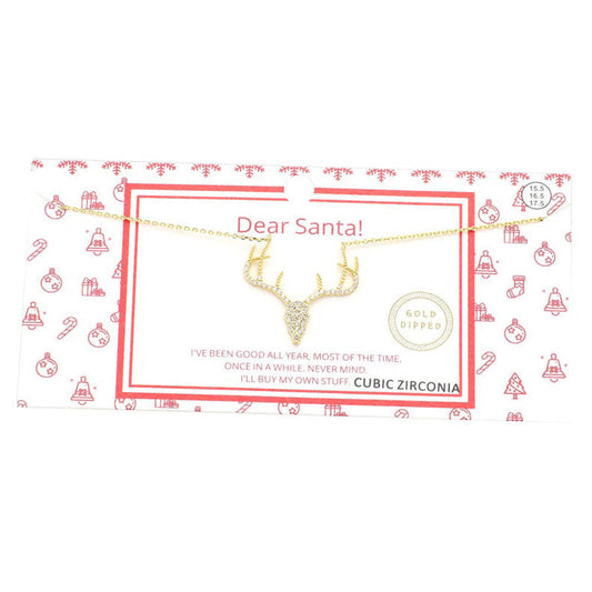 Gold Dipped CZ Reindeer Pendant Necklace. Beautifully crafted design adds a gorgeous glow to any outfit. Jewelry that fits your lifestyle! Perfect Birthday Gift, Anniversary Gift, Mother's Day Gift, Anniversary Gift, Graduation Gift, Prom Jewelry, Just Because Gift, Thank you Gift.