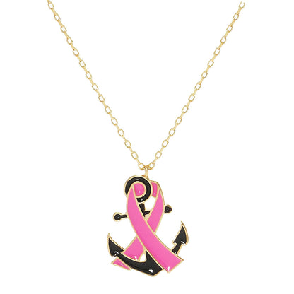 Gold Dipped Enamel Anchor Pink Ribbon Pendant Necklace. Beautifully crafted design adds a gorgeous glow to any outfit. Jewelry that fits your lifestyle! Perfect Birthday Gift, Anniversary Gift, Mother's Day Gift, Anniversary Gift, Graduation Gift, Prom Jewelry, Just Because Gift, Thank you Gift.