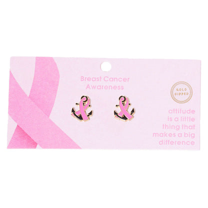 Gold Dipped Enamel Anchor Pink Ribbon Stud Earrings, put on a pop of color to complete your ensemble. Perfect for adding just the right amount of shimmer & shine and a touch of class to special events. Perfect Birthday Gift, Anniversary Gift, Mother's Day Gift, Graduation Gift.