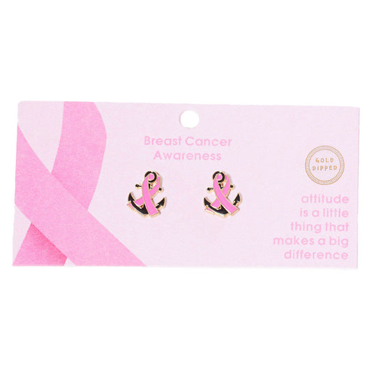 Gold Dipped Enamel Anchor Pink Ribbon Stud Earrings, put on a pop of color to complete your ensemble. Perfect for adding just the right amount of shimmer & shine and a touch of class to special events. Perfect Birthday Gift, Anniversary Gift, Mother's Day Gift, Graduation Gift.